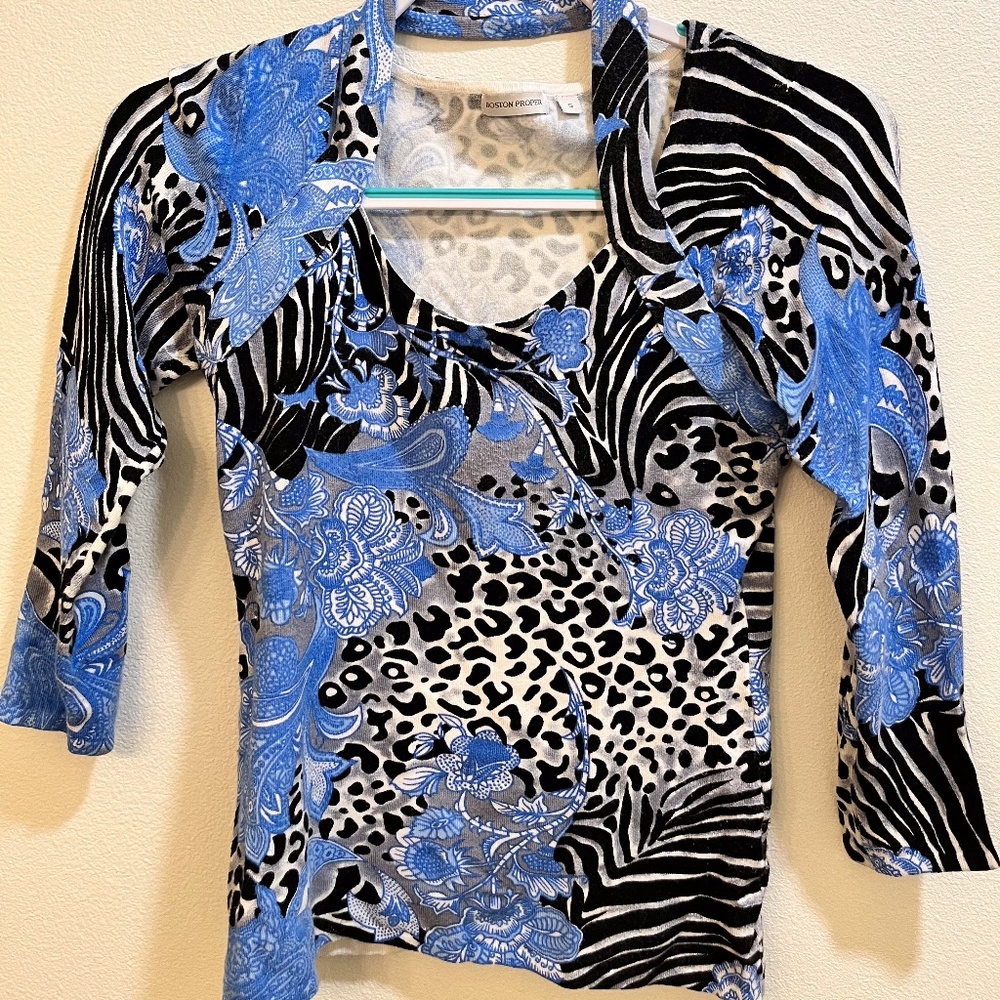 Boston Proper sweater with zebra and leopard pattern
